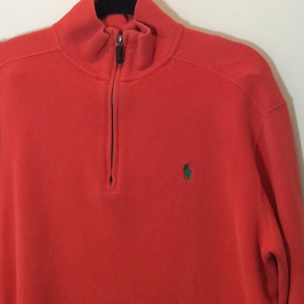 Polo by RL Orange Quarter-Zip Sweater Green Pony